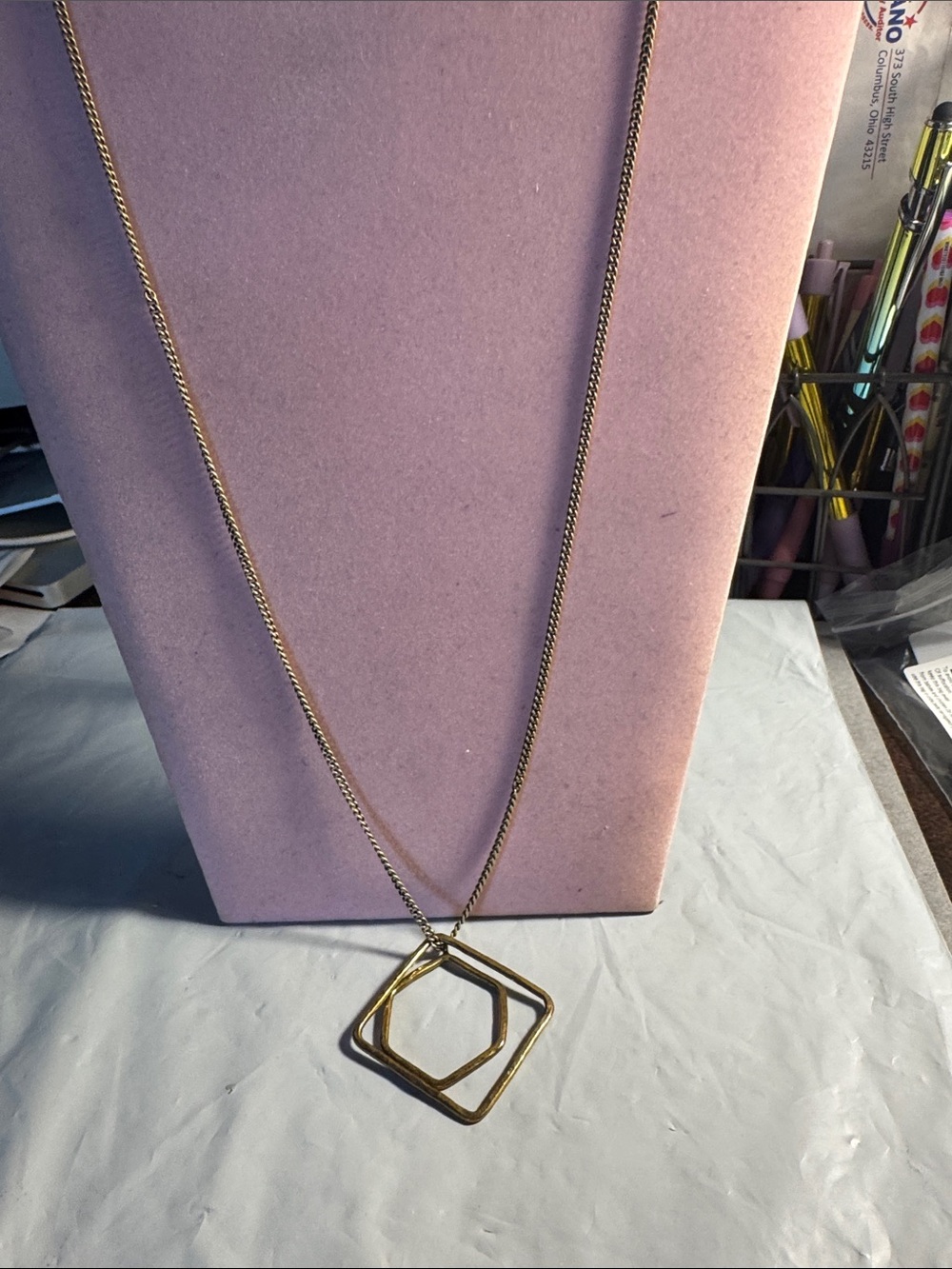 Double Square Pendant Necklace in Gold Like - Women Jewelry 16”